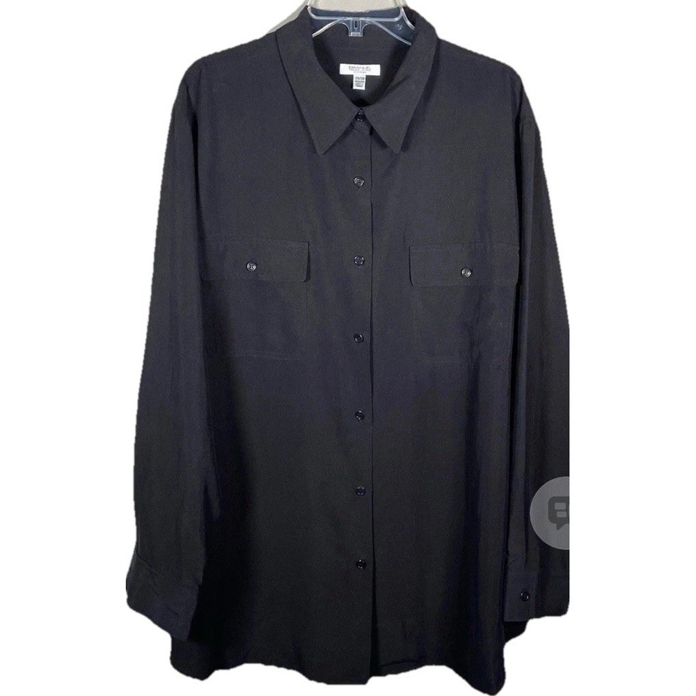 Emanuel Ungaro Silk Blouse Womens 24 Black Button Front Long Sleeve NWT Top